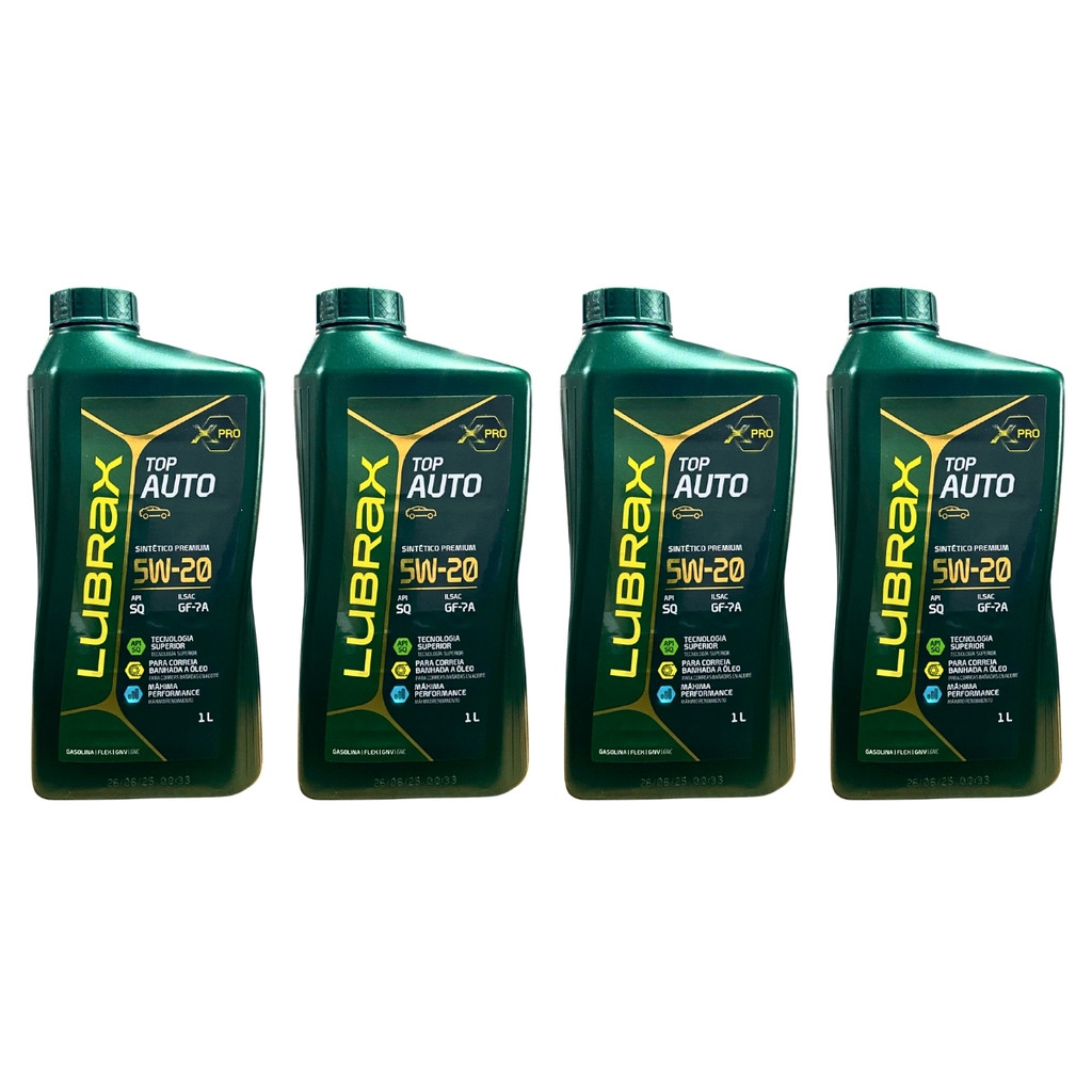 Kit 4 Litros Oleo Lubrax Premium 5W20 Sintético API SQ SN SL