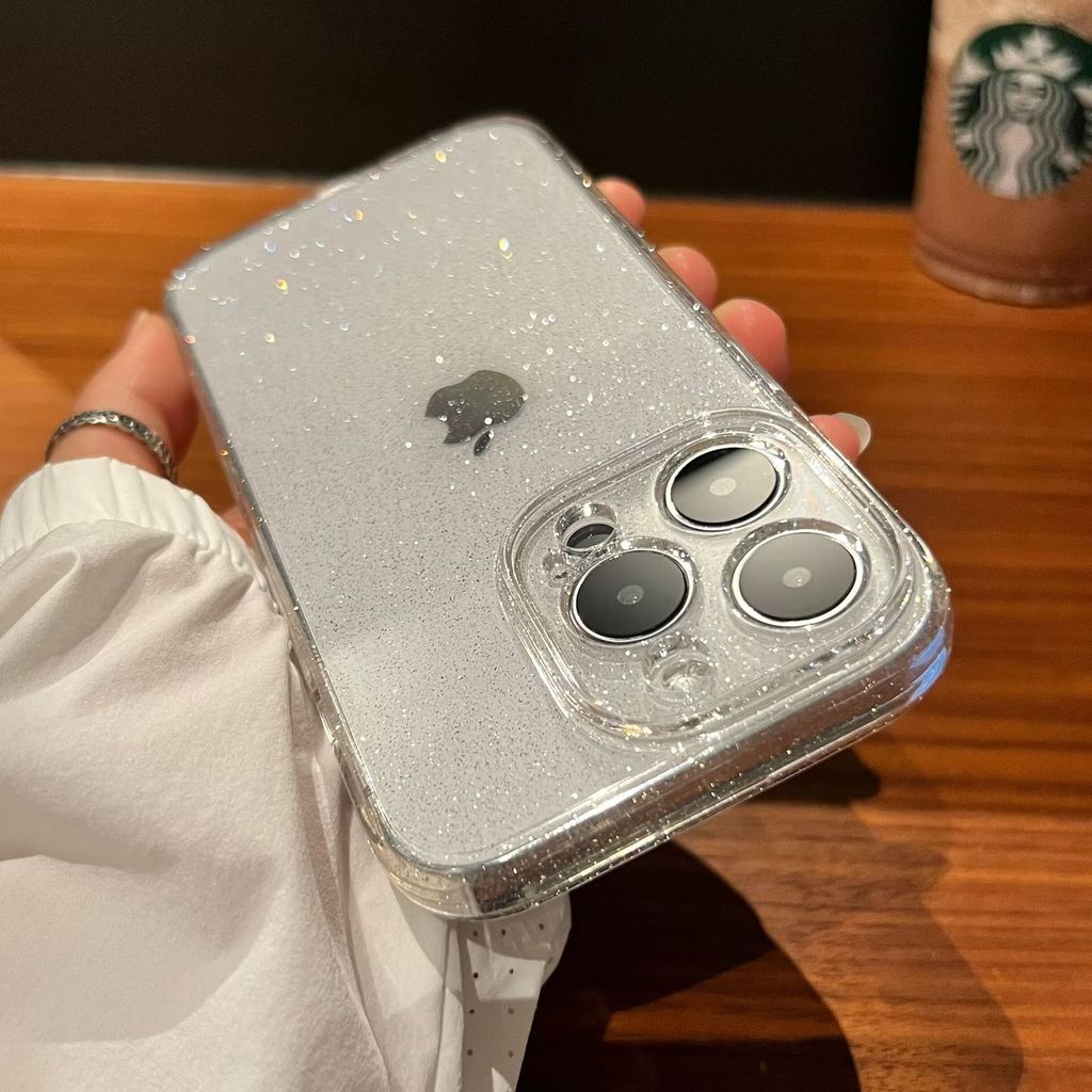 Capa TPU Brilho Clean Glitter Flexível e Delicada – Compatível com iPhone 11/12/13/14/15/16 e PRO/PRO MAX em Oferta na Shopee