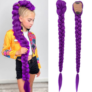 Synthetic Braided Purple Hair Ponytail Costume Hairstyle 26inch Long Ponytail with Clips for Kids Girls