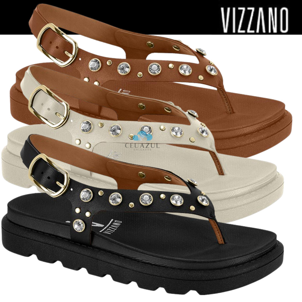Sandália Vizzano Feminina Flatform Strass Brilho Tira Dedo Conforto