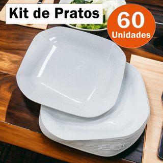 Kit 60 Pratos Liso Quadrado de Plástico Resistente Durável com Detalhes em Espiral em Oferta na Shopee