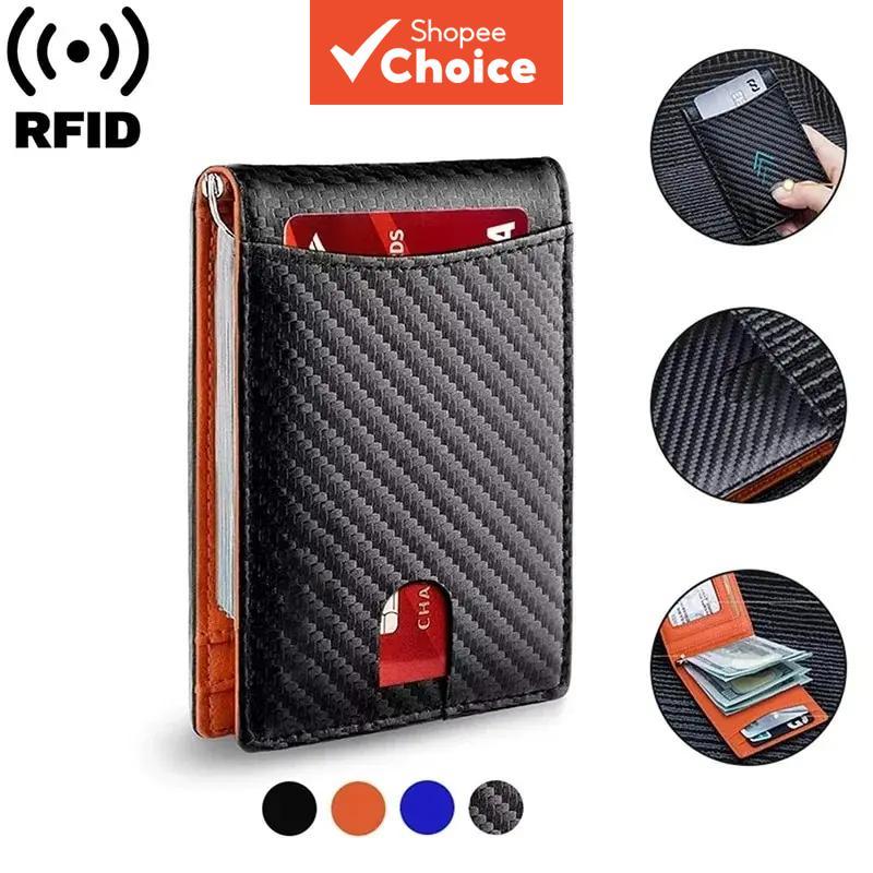 Carteira Masculina Ultra Fina Antifurto com Proteção RFID para ID e Cartões de Crédito.