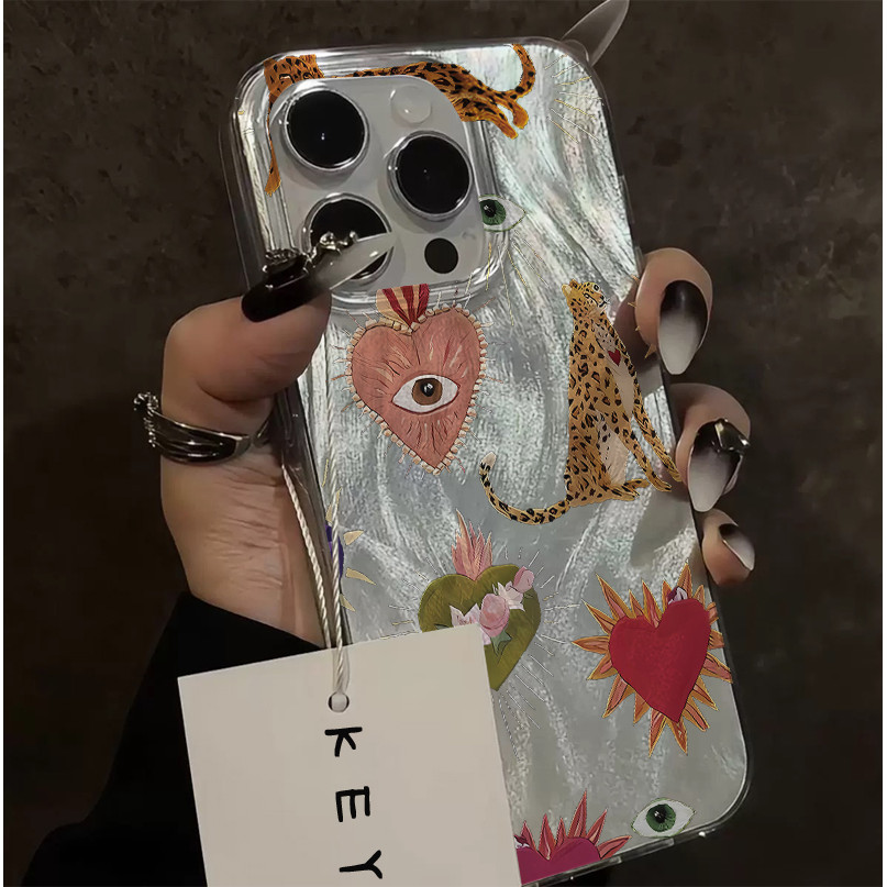 Capinha Onça Corações iPhone 16 15 17 14 13 12 11 Pro Max iPhone 7 8 plus Anti-impacto Capa