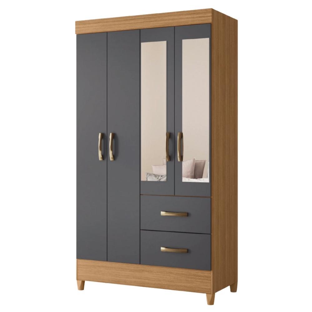 Guarda Roupas Solteiro com Espelho 4 Portas 2 Gavetas Mobi Nature / Grafite Albatroz em Oferta na Shopee