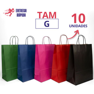 Kit 10 Sacolas Sacos Kraft Coloridos G (24x10,5x33) em Oferta na Shopee