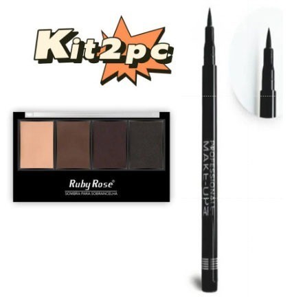 KIT Caneta Delineadora Professional Ruby Rose Hb-090 + Trio Sombra Para Sobrancelhas Ruby Rose