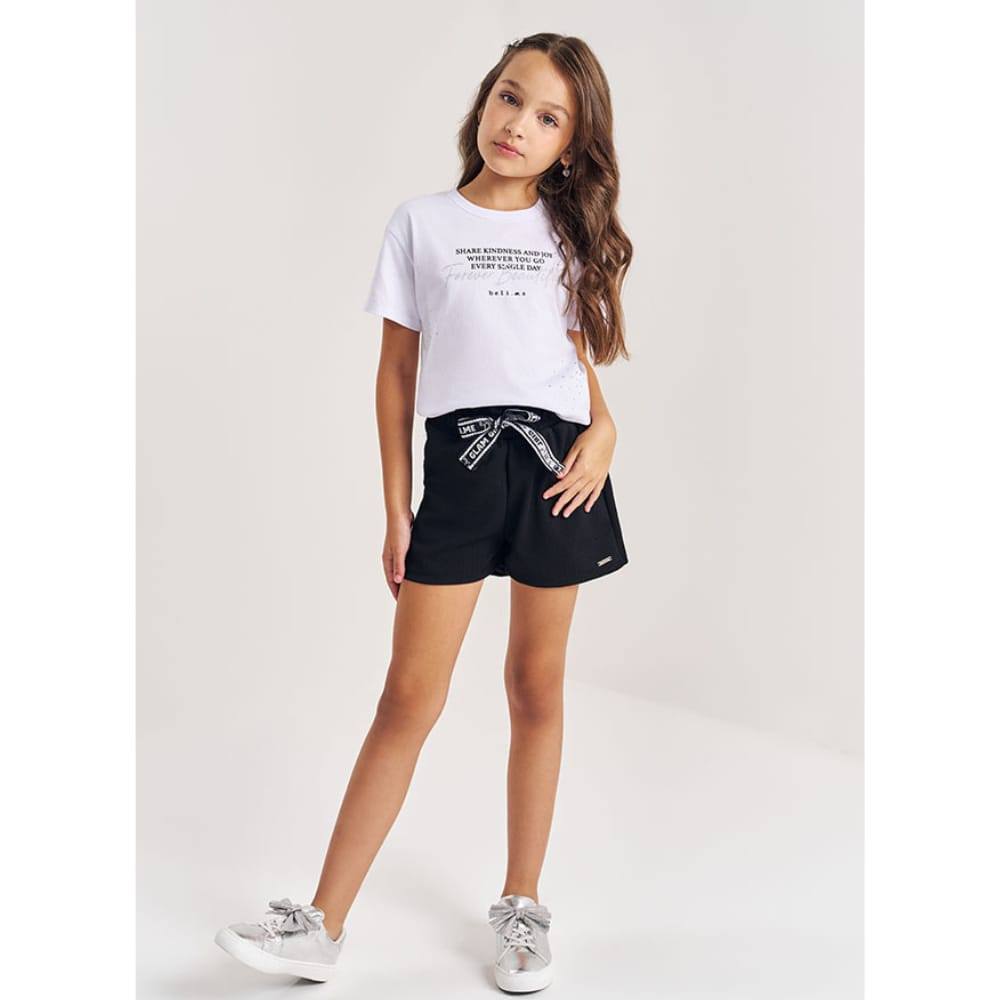 Conjunto Menina Forever Beautiful Blusa e Short Preto Beli.me