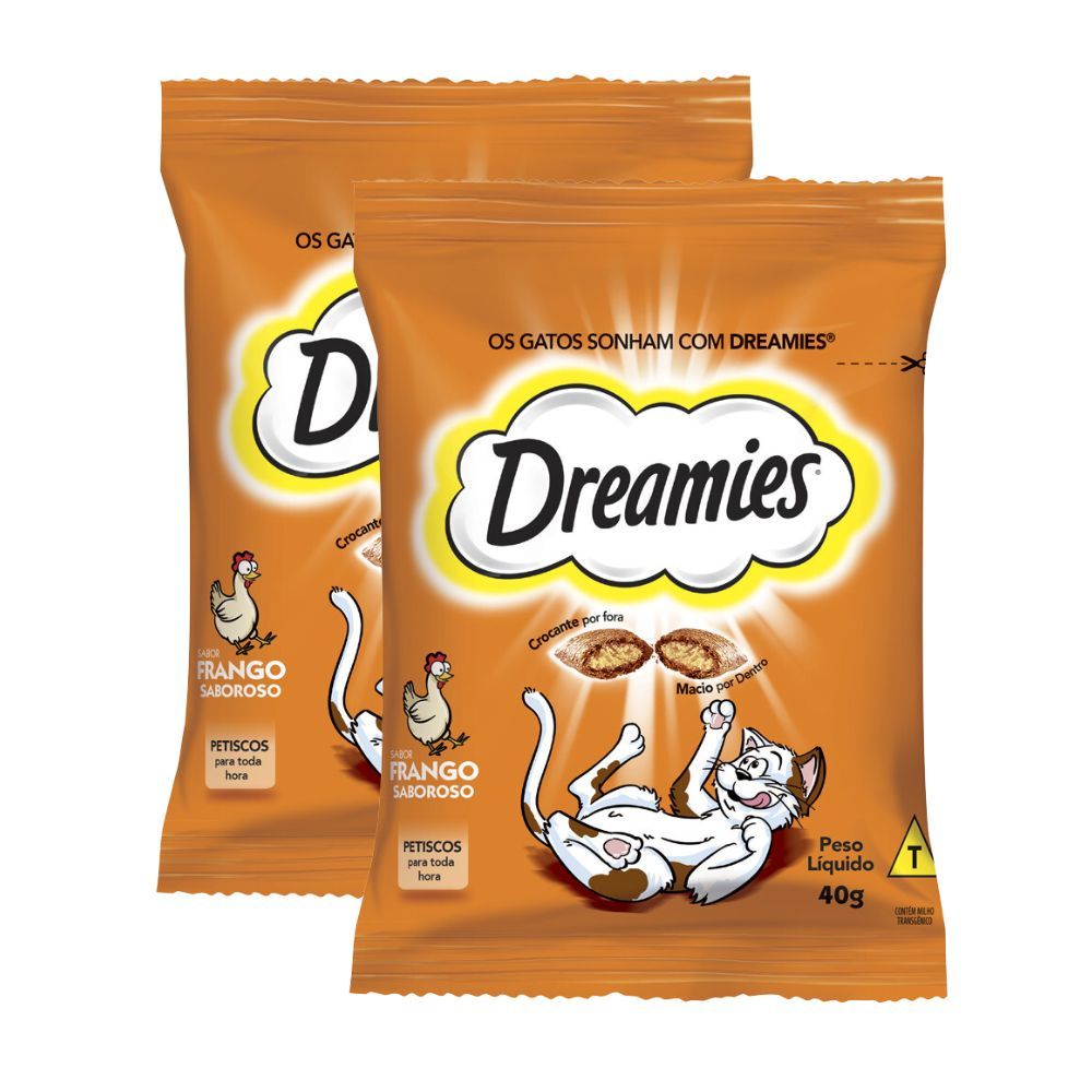 Kit 2 Petiscos para Gatos Dreamies Adultos Sabor Frango Saboroso com 40g em Oferta na Shopee