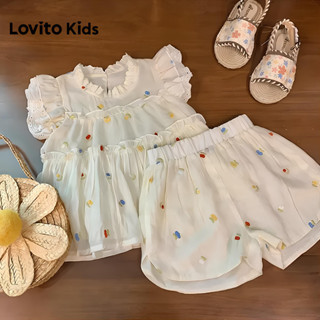 Lovito Kids Conjuntos de Shorts Fofos Conjunto Shorts Branco Primavera/verão com Babados para Meninas LK2LD191 em Oferta na Shopee