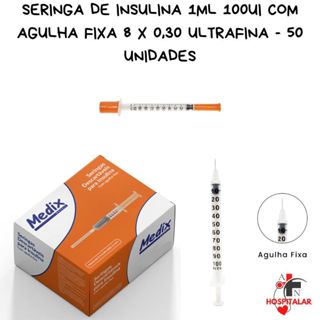 Seringa de Insulina 1ml 100UI com Agulha Fixa 8 x 0,30 em Oferta na Shopee