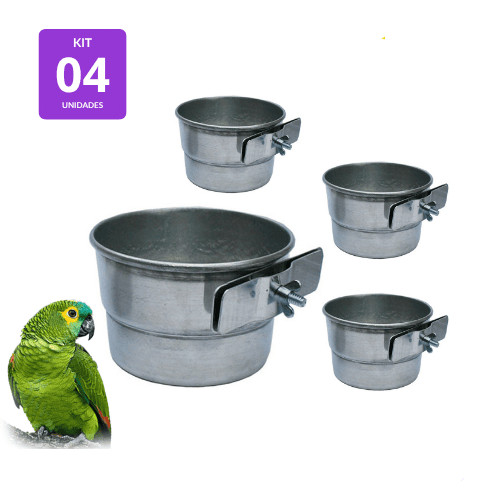 Kit 4 Caneca Alumínio Para Papagaio Calopsita Maritaca Loro Passáros Aves Com Borboleta P M G GG