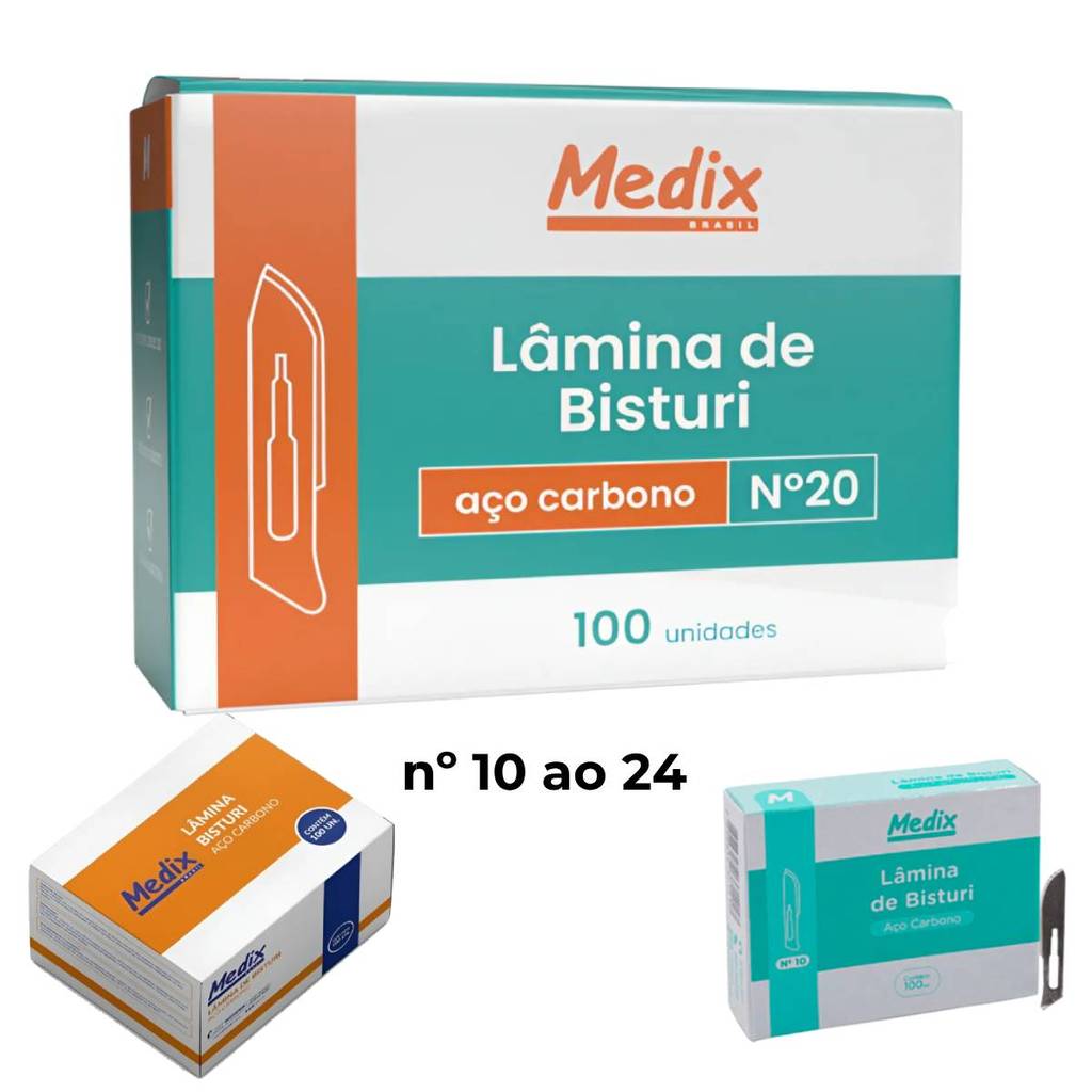 Lamina de Bisturi 10 a 24 Cx 100un Aço Carbono Estéril Medix em Oferta na Shopee
