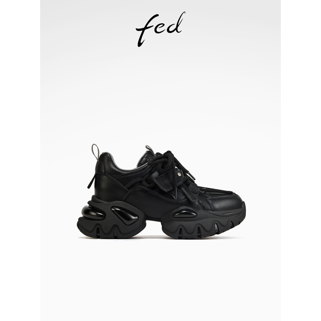 Fed preto papai sapatos outono novo estilo sapatos femininos de couro sapatos casuais de sola grossa sapatos de aumento