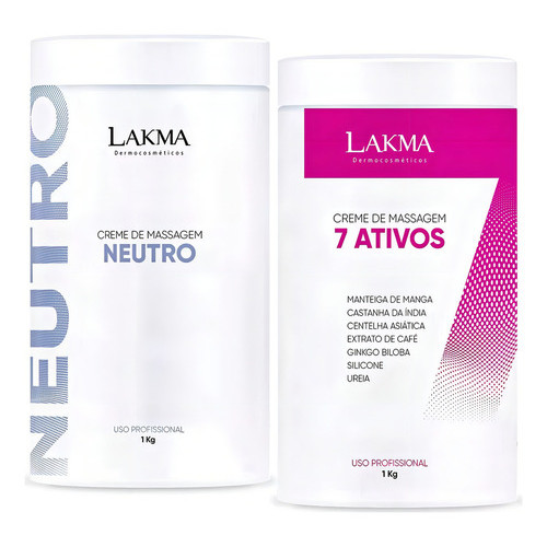 Kit Lakma: Creme De Massagem 7 Ativos 1kg + Creme Neutro 1kg