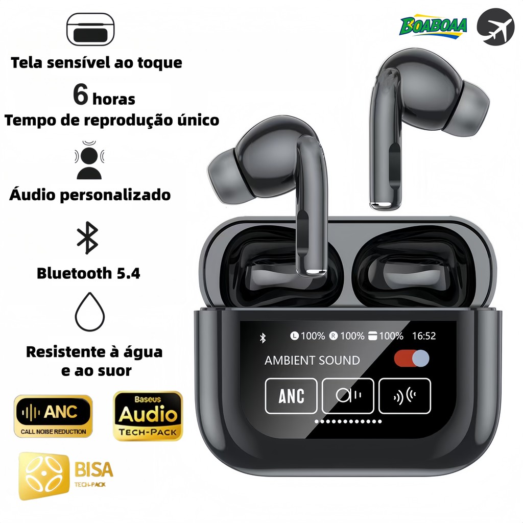 A9 Pro Touch Screen ANC Fones de ouvido sem fio TWS com cancelamento de ruído Bluetooth 5.4