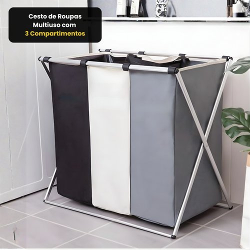 Cesto Organizador Roupas Multi Compartimentos Suporte Lavanderia Pratico