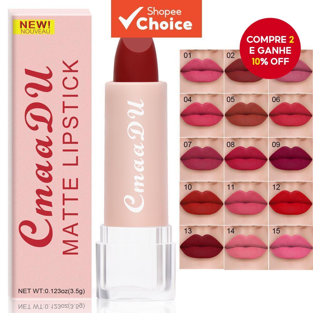 Batom Cmaadu De 15 Cores : Brilho Labial De Maquiagem À Prova D'água , Fosco , 15g , Não Desbota E Pegajoso em Oferta na Shopee