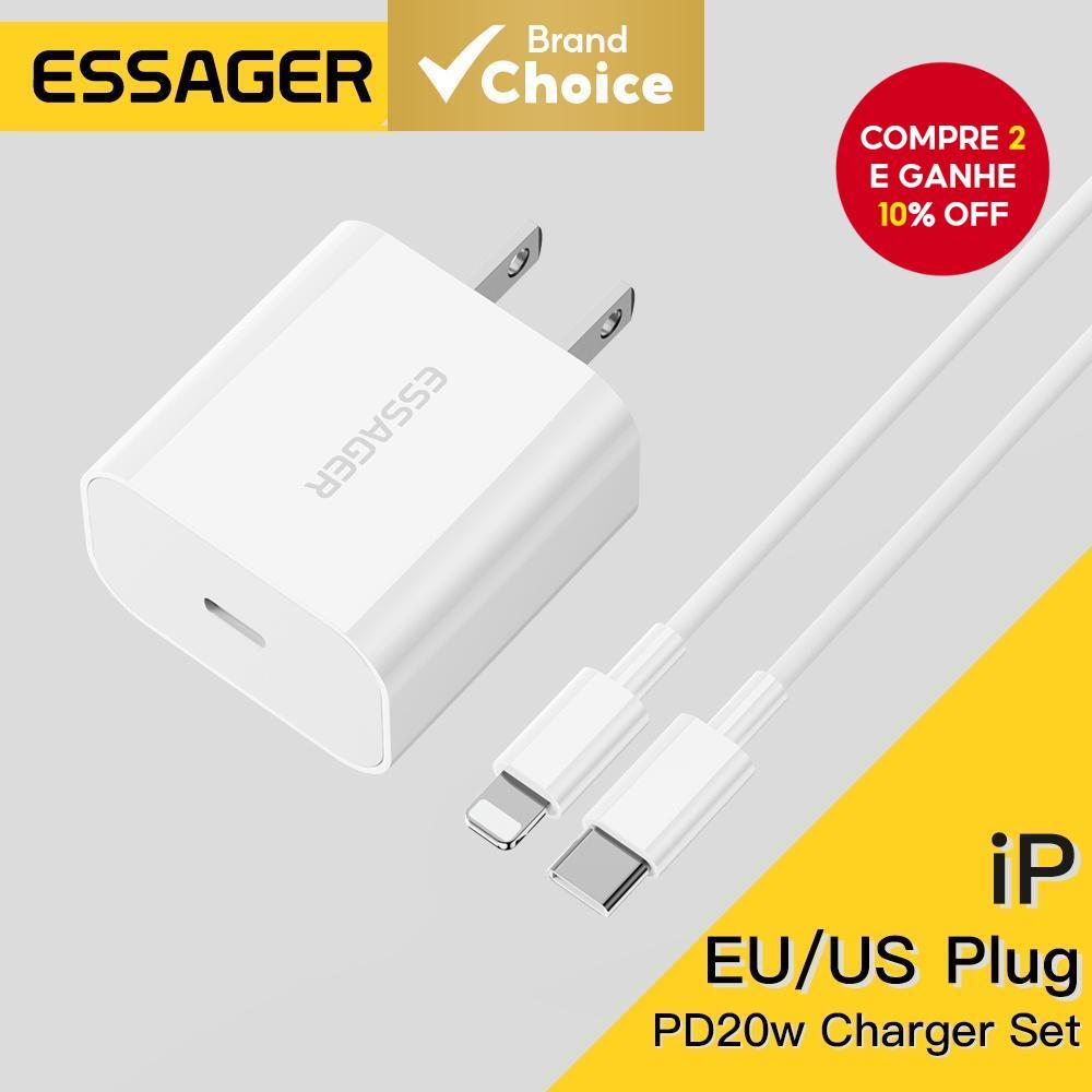 Essa Essager PD20W US/EU Super Carregador Rápido Para iP 14 13 12 Pro Max
