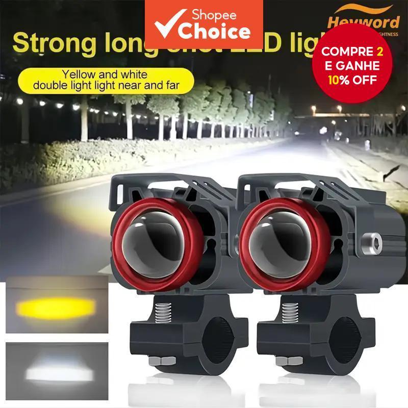 Heyword 1pc Farol LED Auxiliar para Motocicleta 14000LM Com Luz em Duas Cores, Luz Externa para Motocicleta, ATV, em Oferta na Shopee
