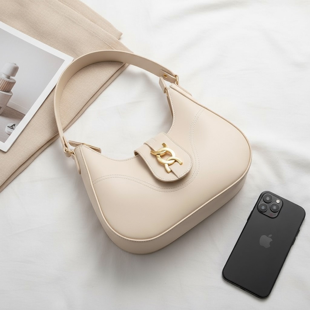 Bolsa Feminina Creme Off white Marfim Baguete de Ombro Espaçosa Casual