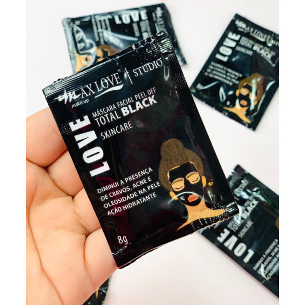 Kit 10 Unidades Máscara Facial Total Black Max Love - Pele Limpa e Macia Redução de Acne e Oleosidade