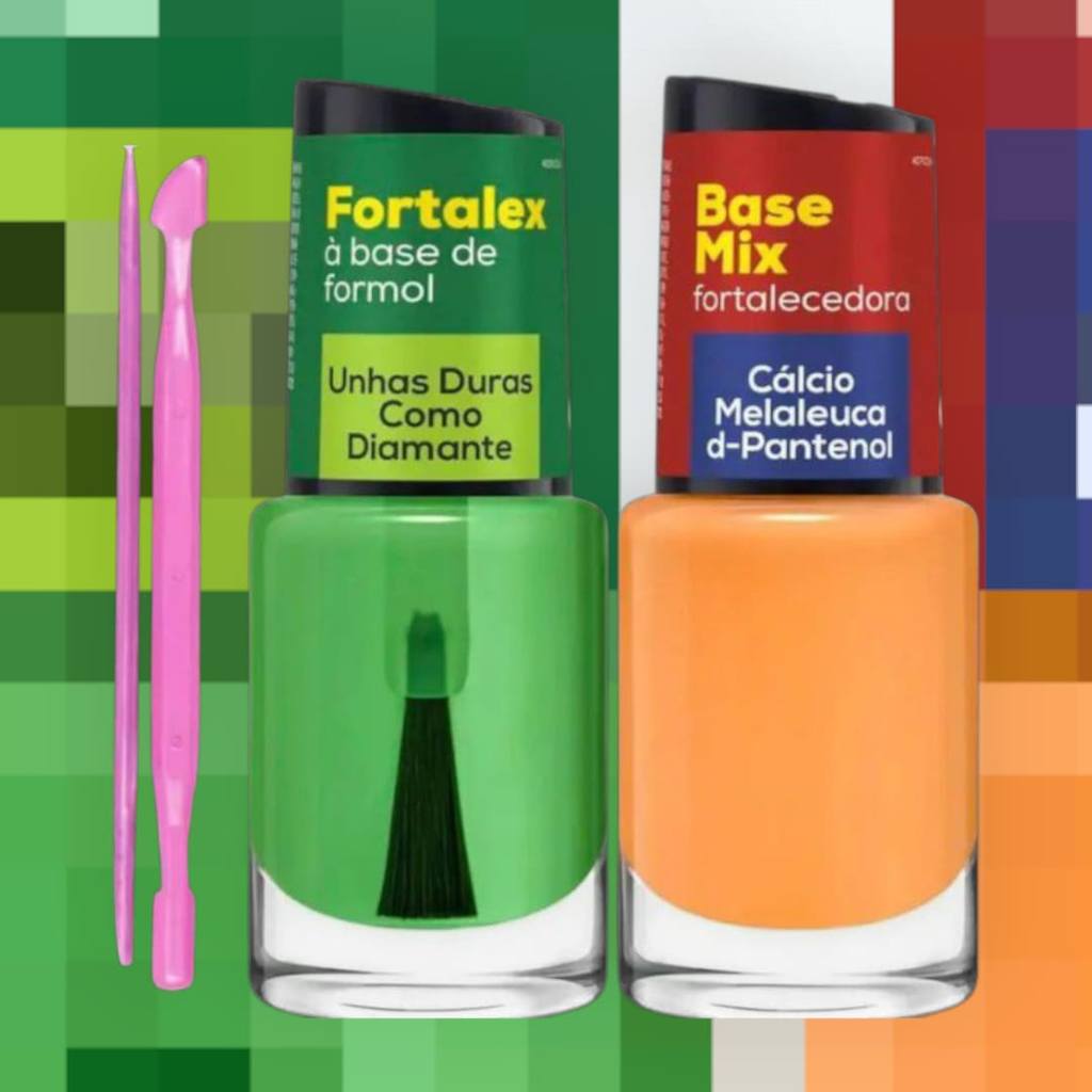 Kit Fortalecedor De Unhas Cora Fortalex 10ml + Base Mix Multiativo 10ml Cora+ Espátula e Palito Plásticos