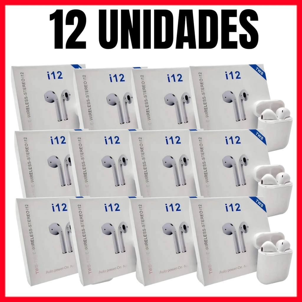 Kit 12 Fone de Ouvido Sem Fio i12 Tws Bluetooth 5.0 Com Touch