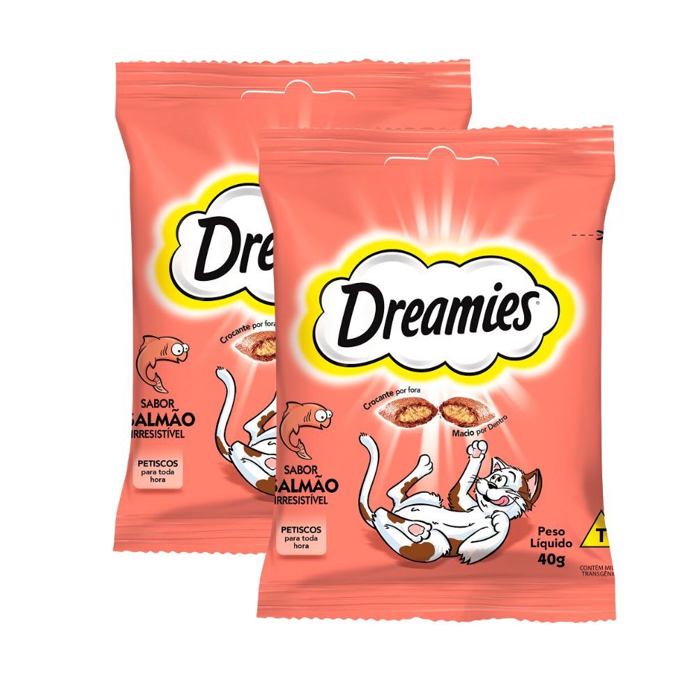 Kit 2 Petiscos para Gatos Dreamies Adultos Sabor Salmão Irresistível 40g em Oferta na Shopee