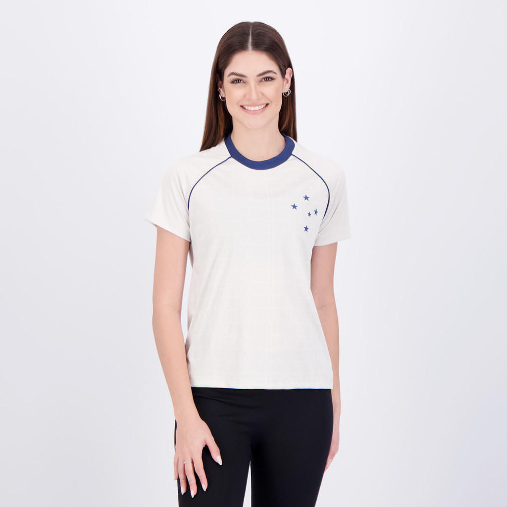 Camisa Cruzeiro Mosaico Feminina Off White em Oferta na Shopee