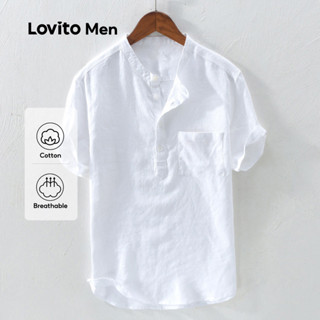 Lovito Camisa Casual com Bolso Primavera/verão Camisa Branca para homens LNE110005 em Oferta na Shopee