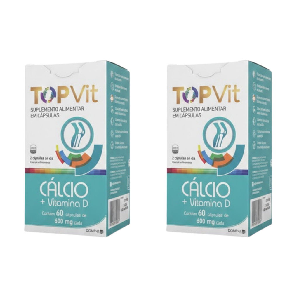 2X Cálcio + Vitamina D Topvit 120 Cápsulas Suplemento Mineral Saúde Dos Ossos E Dentes Resistência