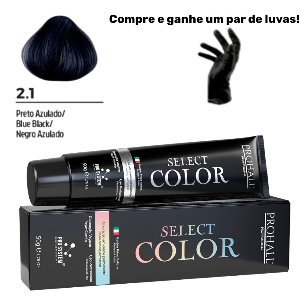 Coloração Permanente Select Color Nº2.1 Preto Azulado Prohall 50g