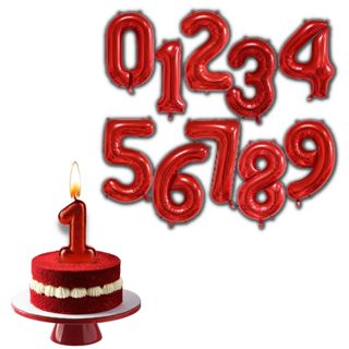 Balão Numero Vermelho + Vela Aniversario Glitter Vermelha Decoração Aniversario em Oferta na Shopee