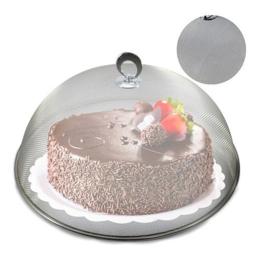 Protetor Alimentos Aço Inox Redondo Grande 35x15cm Proteção contra Insetos Tampa Capa Telado Fruta