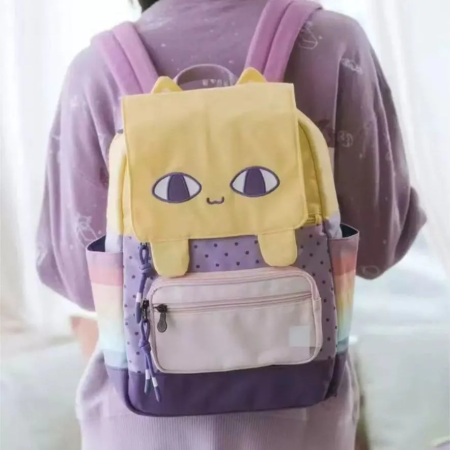 Mochila leve de gato amarelo pequeno, estilo versátil feminino, Y2k Atmosphere, dois desenhos animados, doze e legal, lo em Oferta na Shopee