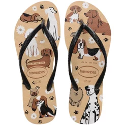 Havaianas Slim Pets Bege/Preto/Branco