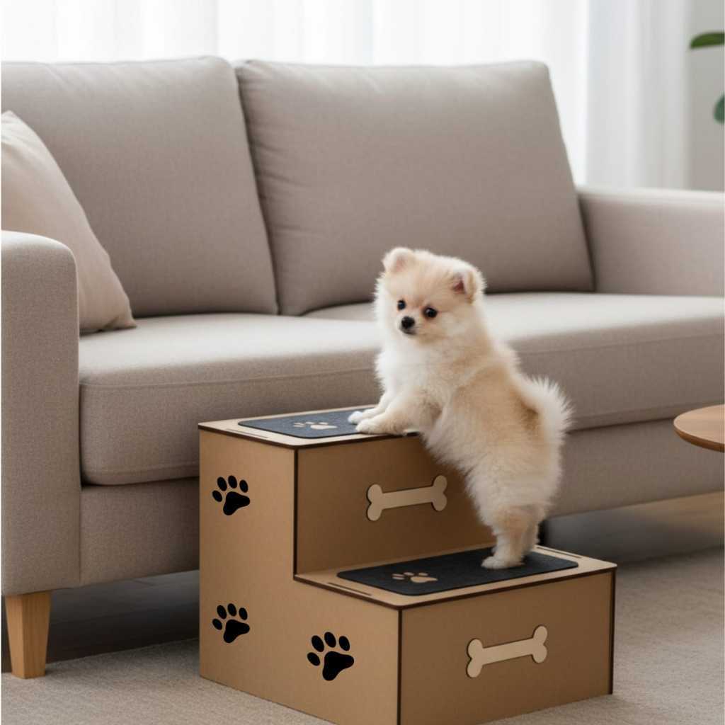 Escadinha Escada Pet 2 Degraus em MDF 4mm C/ Antiderrapante P/ Gatos e Cachorros 30cm de Altura Ideal P/ Camas e Sofás