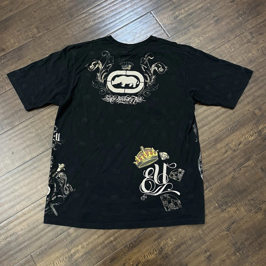 Retro Ecko Rhino Padrão Camiseta Y2K Grande Clássico Versátil Street Wear Algodão Casal Top em Oferta na Shopee
