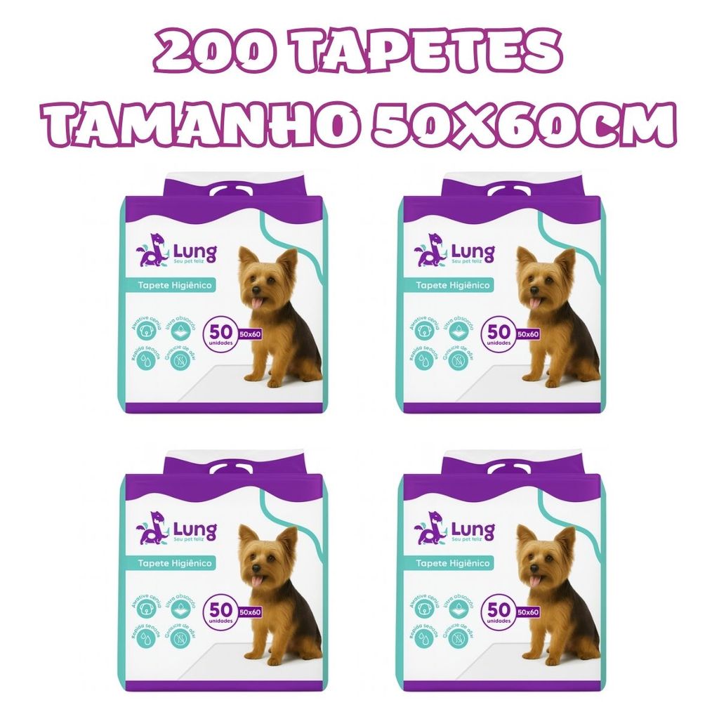 Kit 4 Tapete Higienico 50x60cm 50 Unidades Econômico p/ Cachorro Pet com Adesivo Borda Verde Gel Absorvente