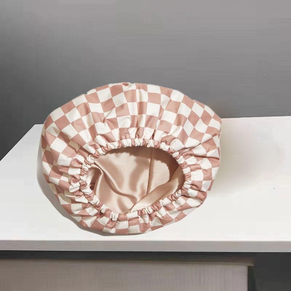 Touca De Banho Xadrez Impermeável – Cuidados Com Os Cabelos De Camada Dupla Para Mulheres , Itens Essenciais Banheiro em Oferta na Shopee