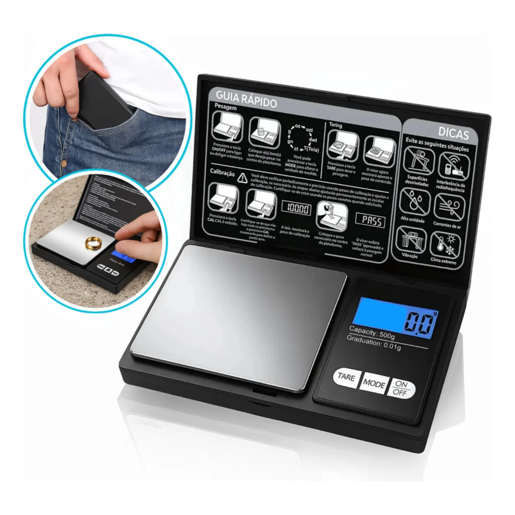 Balança Digital de Bolso Mini Scale Pesa ate 500g Diamond Series 0.1g