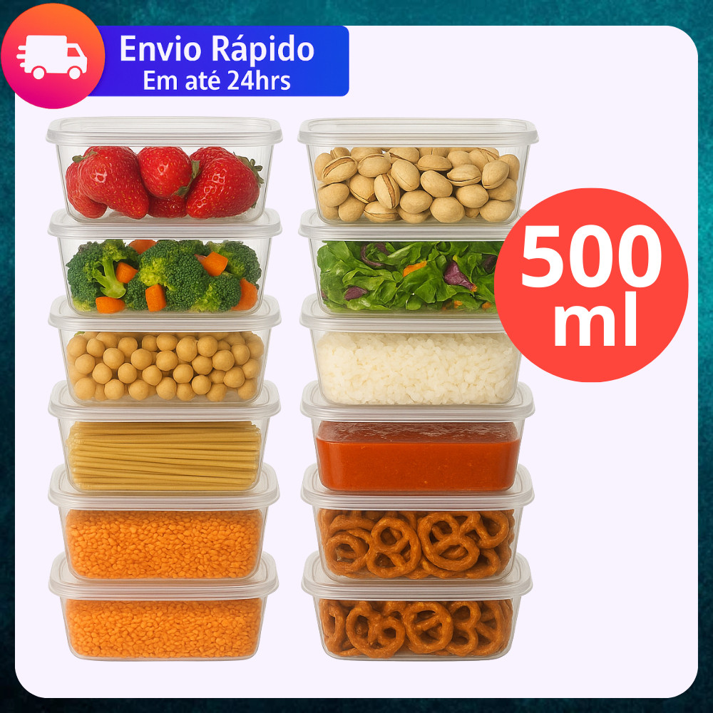 Imagem Kit 15 Pote 500ml Transparente REFORÇADA Reutilizável Freezer Microondas BPA Free Organizado Marmita