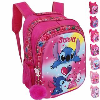 Mochila Infantil Escolar Personagem Stitch Angel Reforçada Premium Menina Feminina