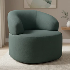 Poltrona Giratória Orgânica Para Sala de Estar Living Helena L02 Linho Verde - Lyam Decor