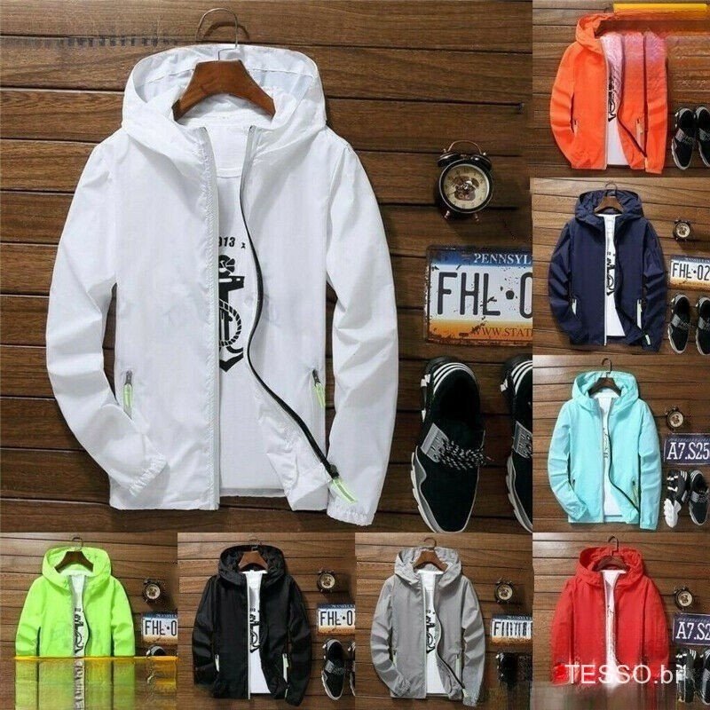 Detalhes do Jaqueta Corta-Vento Impermeável com Capuz Masculina / Casaco de Secagem Rápida Casual Esportivo