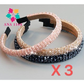 ANA1108 KIT 3 PCS Moda de alta classe Tiara Media com miçangas e pequenos cristais moda feminina blogueira em Oferta na Shopee