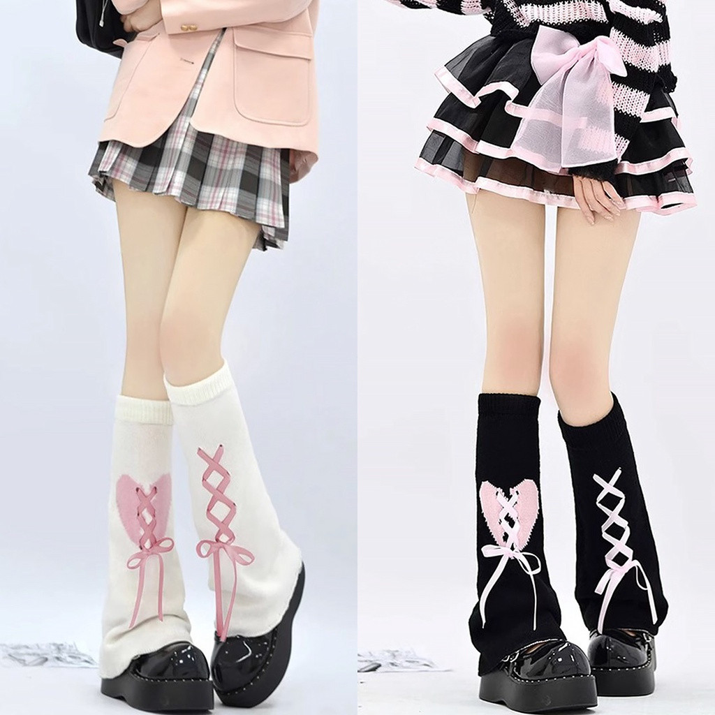 Lolita Bandage Leg Warmer Meias Dupla Face Malha Bezerro Meias Y2K Japonês JK Macio Menina Uniforme Roupas de Rua - *- 