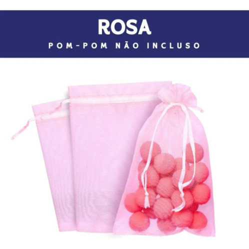 Kit 100 Saco De Organza P/ Lembrancinha - 10x15 - C/ Fita De Cetim Cor:Rosa-Bebe-132