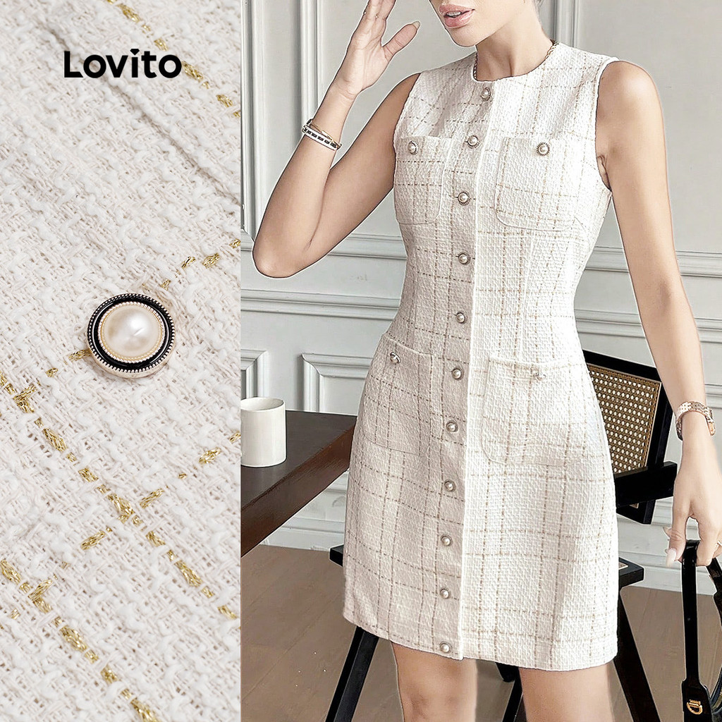 Lovito Vestido Elegante com Botões Na Frente Bolso de Primavera/verão para Mulheres L158ED020 em Oferta na Shopee