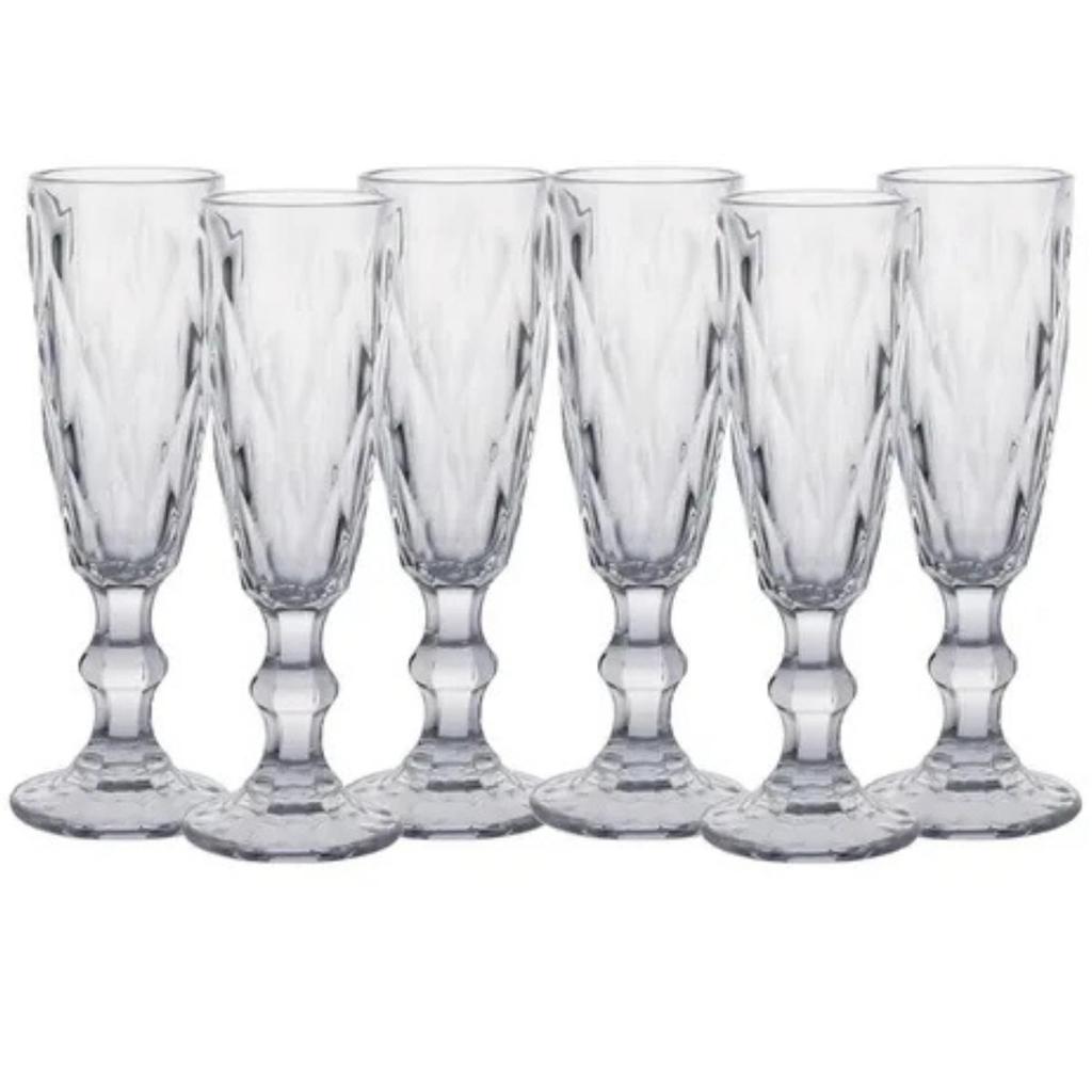 Conjunto Taça Champagne Diamond Vidro 170ml 6 Peças